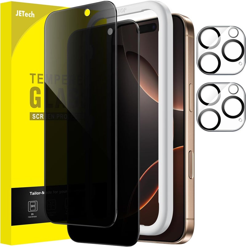 Jetech Privacy Screen Protector for iPhone 16 Pro Max 6.9-Inch with Camera Lens Protector, Anti-Spy Tempered Glass Film, Easy Installation Tool, 2-Pack Each - Image 1